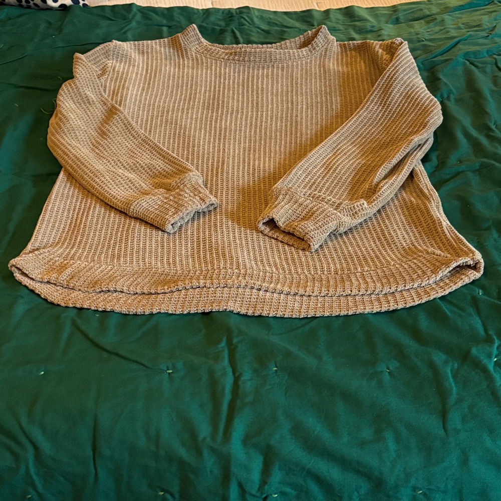 Zenana Outfitters Beige Waffle Knit Top